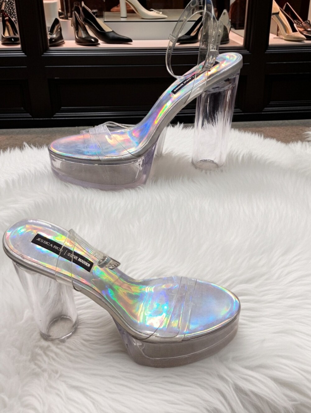 New Steve Madden Jessica Rich Iridescent Clear Platform Heels - Holographic 9.5M